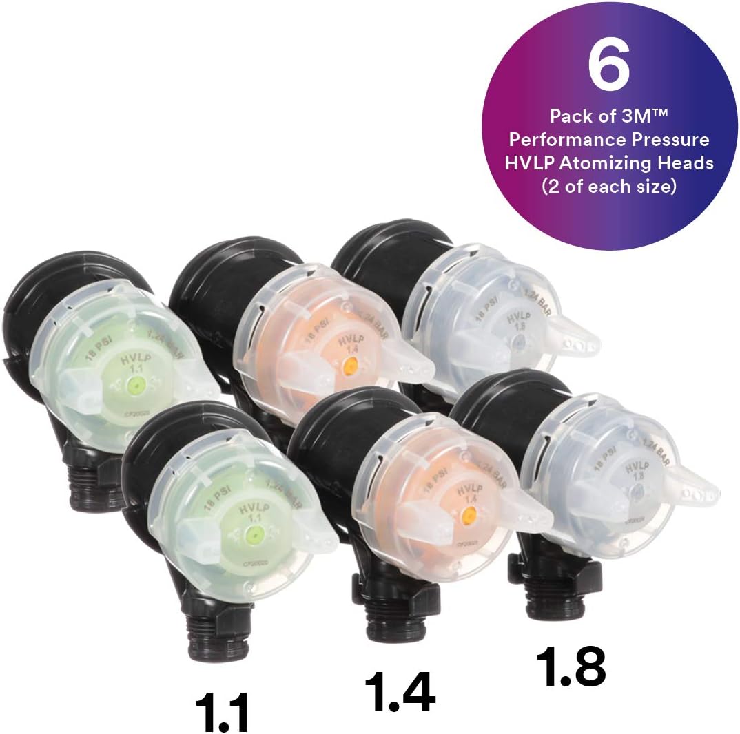 3M Performance Pressure HVLP Atomizing Head Refill Variety Kit, 26830, for use with 3M Performance Industrial Spray Gun, Sizes 1.1, 1.4, 1.8