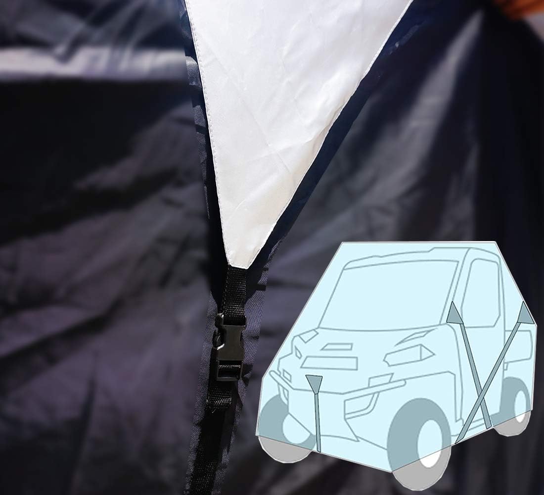 UTV Cover for 2 Seater Black Deluxe Waterproof Oxford Material 114’’x60’’x75’’ Utility Side by Sides Cover (Smaller 2-3 Passenger, Black & Silver)