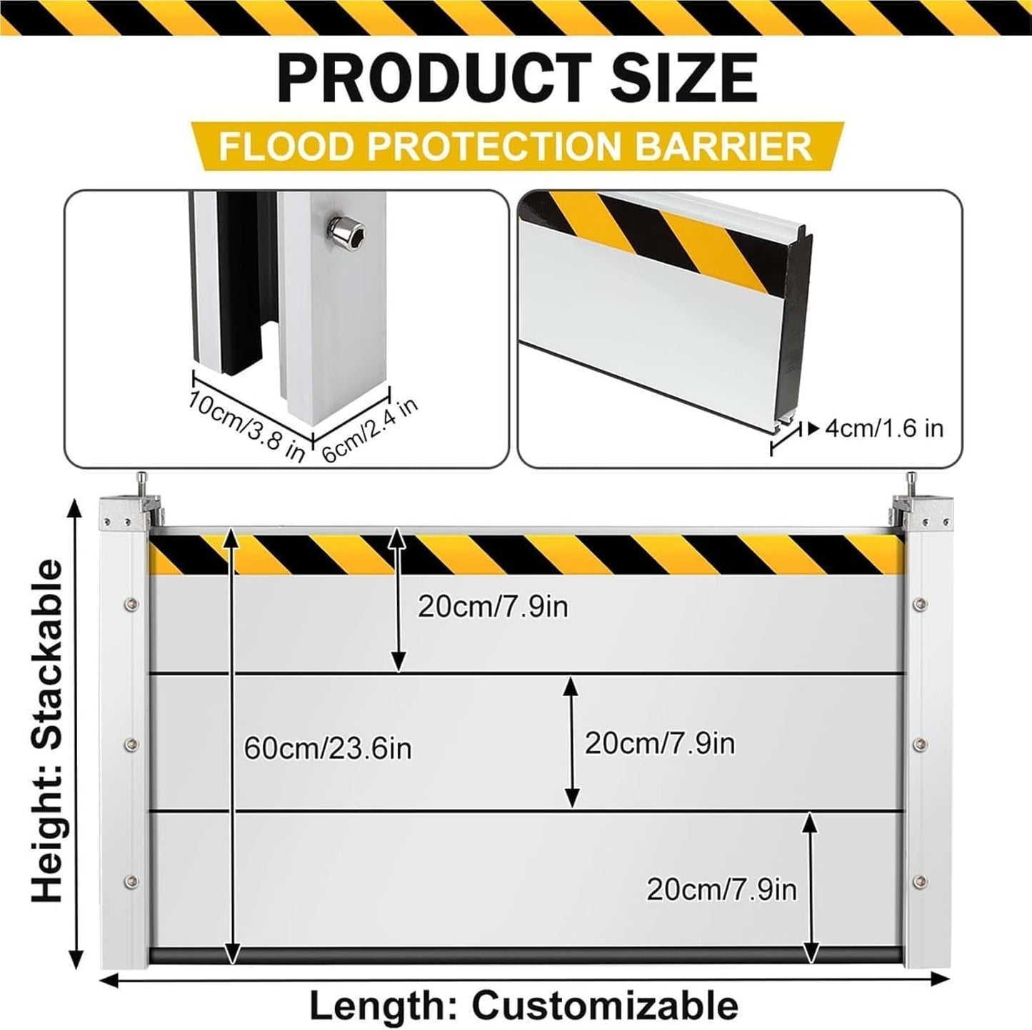 Reusable Heavy Duty Aluminum Flood Barriers for Home Exterior, Flood Protection Barriers Water Barrier Door Quick Detachable Garage Doors Detachable Mobile Rain Water Baffle ( H 31.5 inch L 4FT)