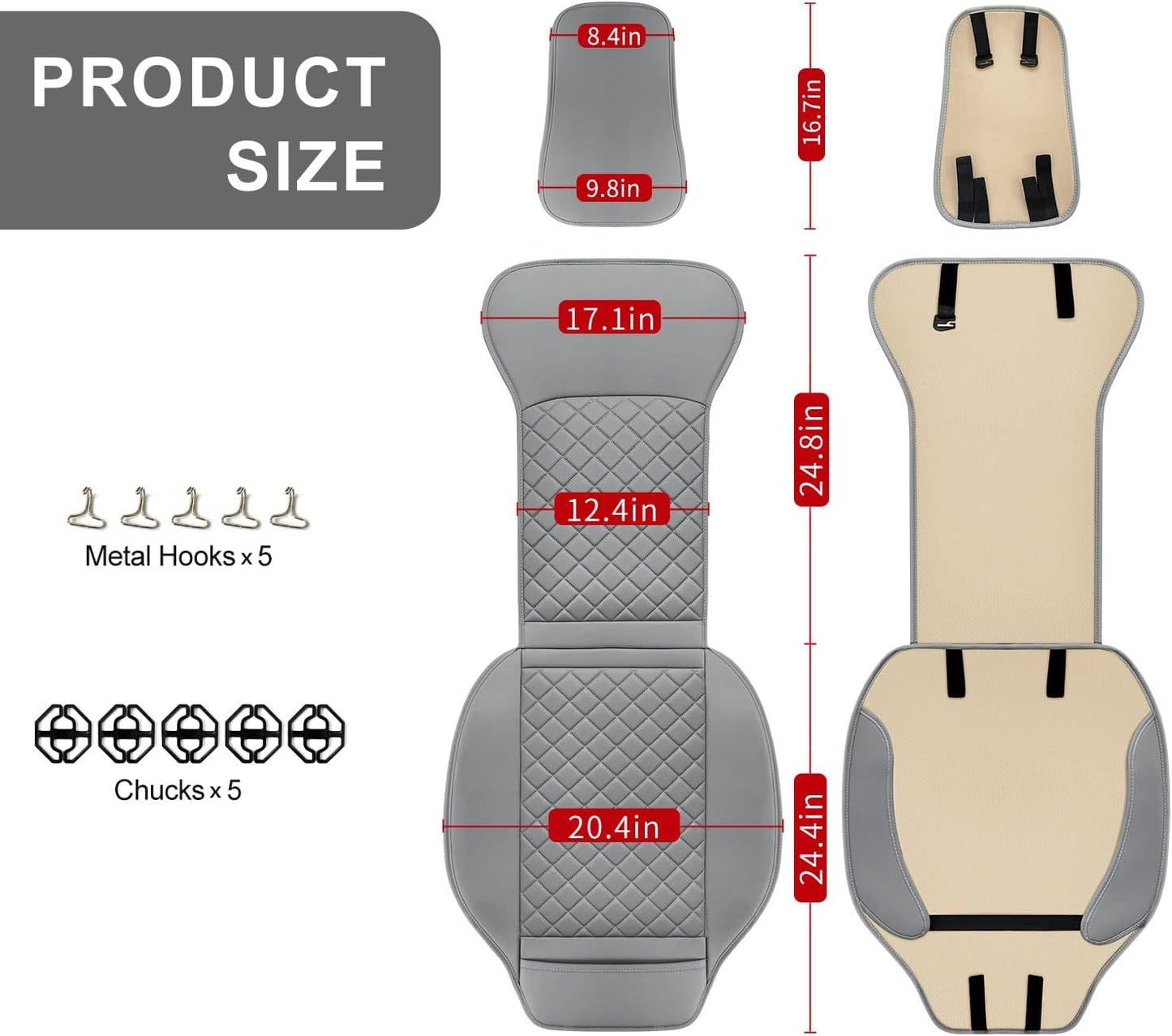 2 Pack Leather Front Seat Covers, Universal Sideless Car Seat Protectors, Waterproof Automotive Seat Cover for Most Cars Trucks SUV(Gray)