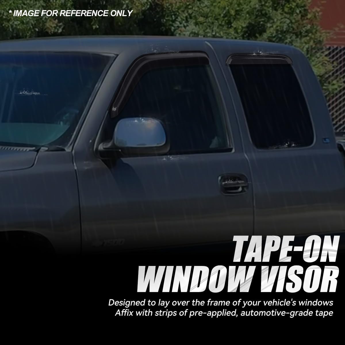 Auto Dynasty Set of 4 Carbon Fiber Pattern Window Visors Compatible with 1988-2000 Chevy GMC C1500 C2500 C3500 K1500 K2500 K3500, Tape-On Rain Guards Shield Vent Shade Deflector Glossy Black