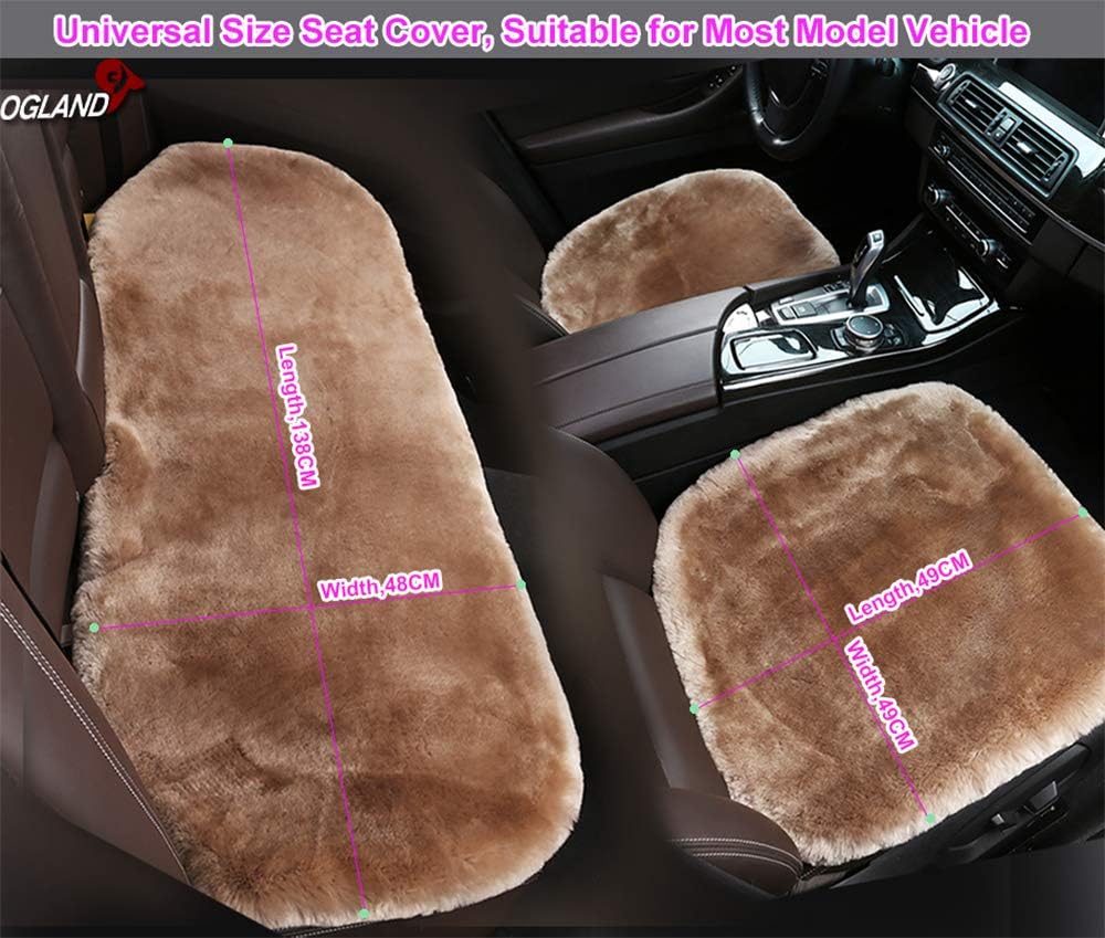 20 inchs Shearling Sheepskin Car Seat Cover, Fluffy Fuzzy Wool Car Seat Covers for Auto Interior Accessories with Soft Eco-Friendly Natural Fur Non-Slip (Camel, Front)