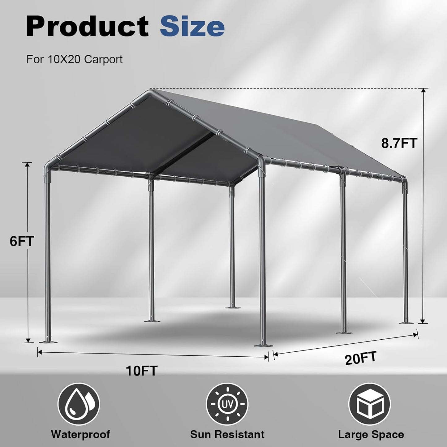 10x20ft Portable Car Tent Garage with UV Resistant Canopy, Easy to Assemble Portable Garage, Stable Carport for Car, Bike, Camp, Outdoor Storage (Grey)