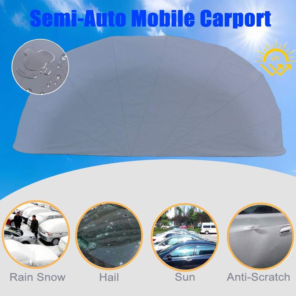 Heavy Duty Stainless Steel Carport, Retractable Car Awning, Semi-Automatic Mobile Folding Garage for Outdoor,Lockable,Durable Shelter,Grey (L5.9 * W2.7 * H2.45m)