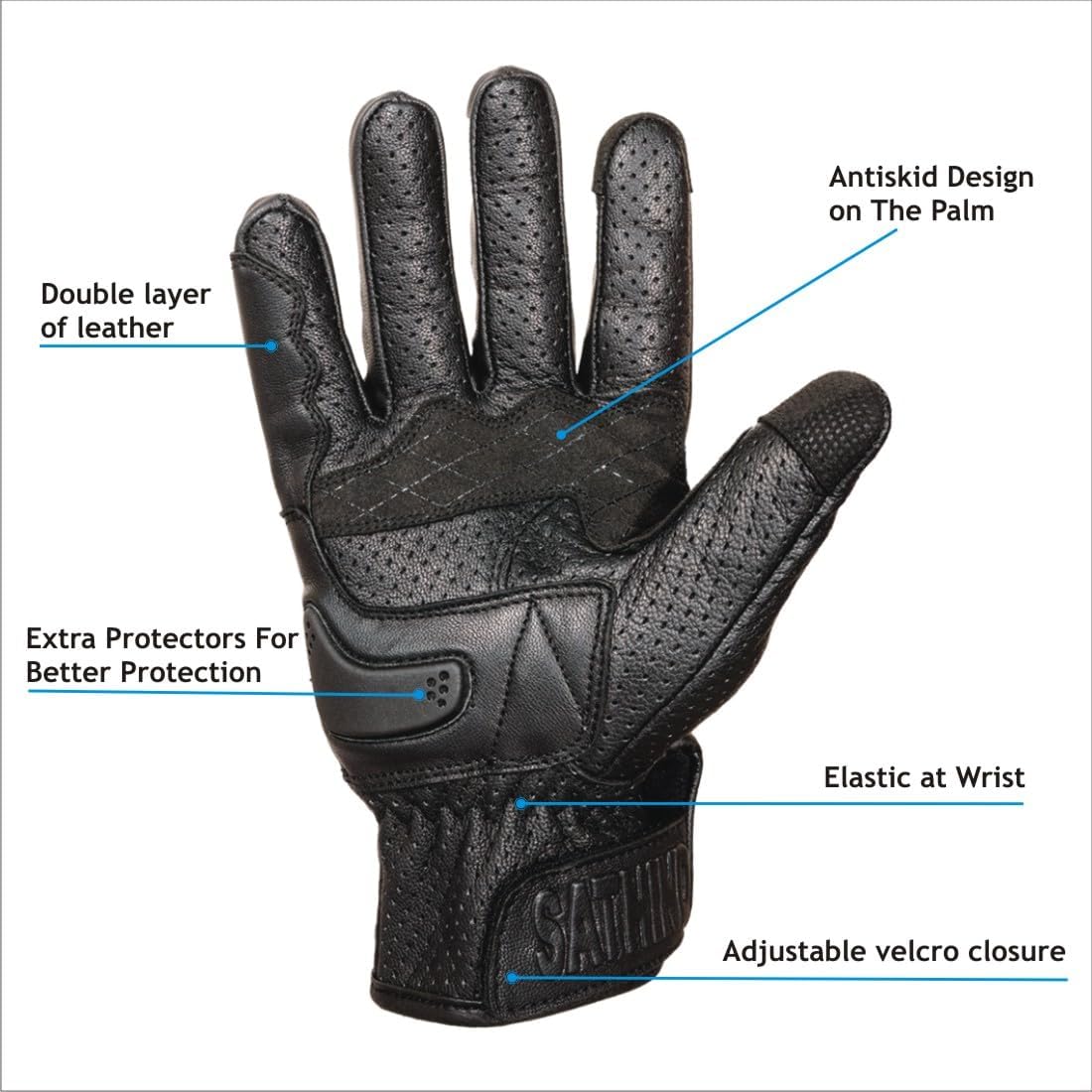 Leather Motorcycle Gloves for Men and Women | Touchscreen | Full Finger | Goatskin Leather Hard Knuckle Motorcycle Riding Gloves (Perforated, Medium)