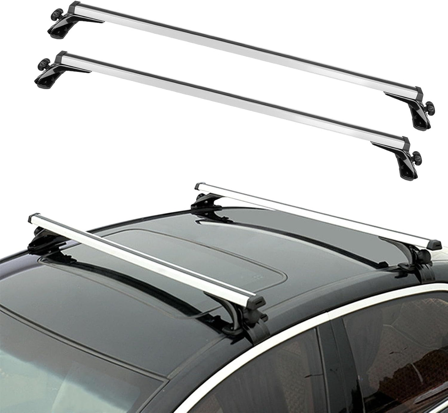 2Pcs Universal Roof Rack Cross Bars，47.24” Aluminum Cross Bars with 165LBS Capacity，Lightweight Car Roof Rack Cross Bars for Most Car Without Roof Side Rail for Bike Kayak Cargo Luggage