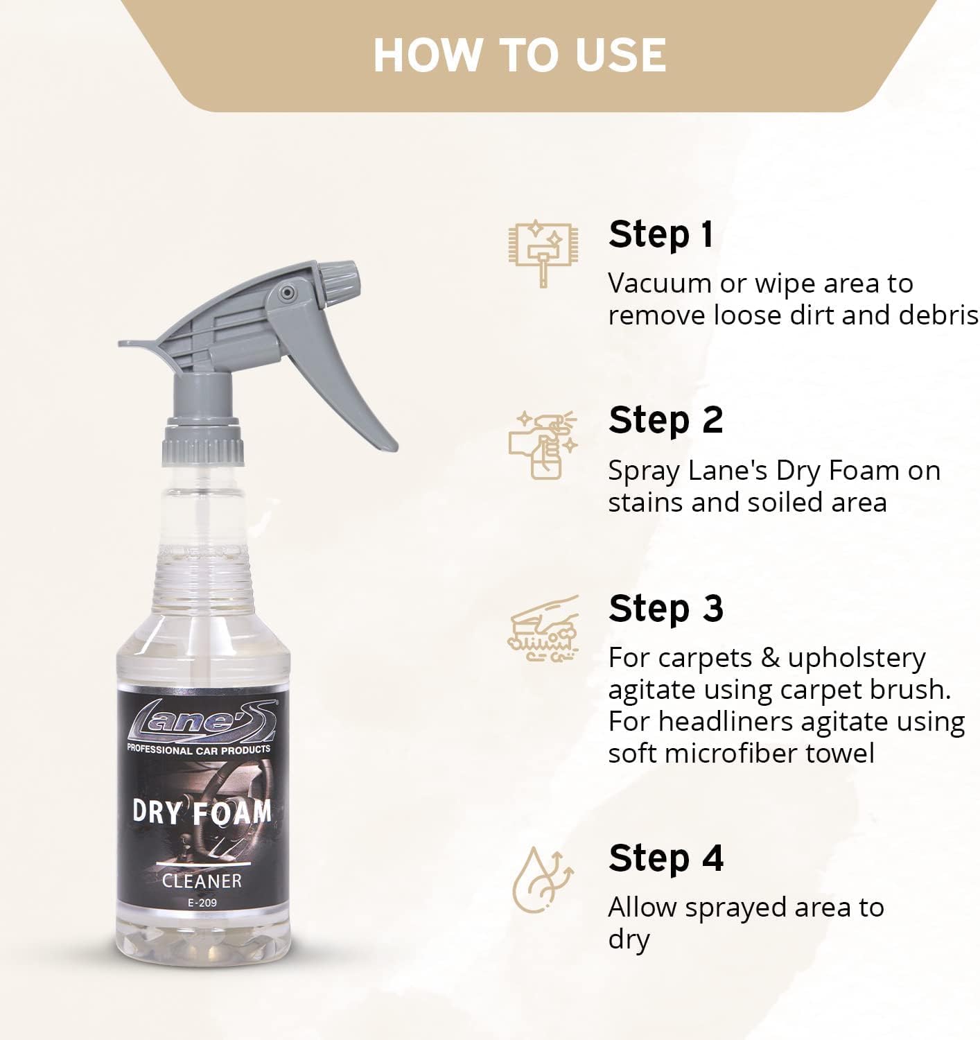 LANE'S Carpet Cleaner Spray- Carpet Cleaner Foam, Removes Odor, Fights Tough Dirt and Stains, Professional Grade Cleaning Spray E-209-16 ounces