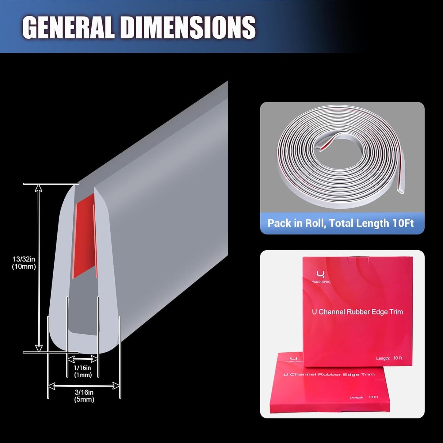 Rubber Edge Trim, Flexible Edge Trim for Sharp Edge, 1/16" U Channel Edge Protector, Self Adhesive Edge Guards for Car Doors and Sheet Metal Parts, 10Ft, Grey Color