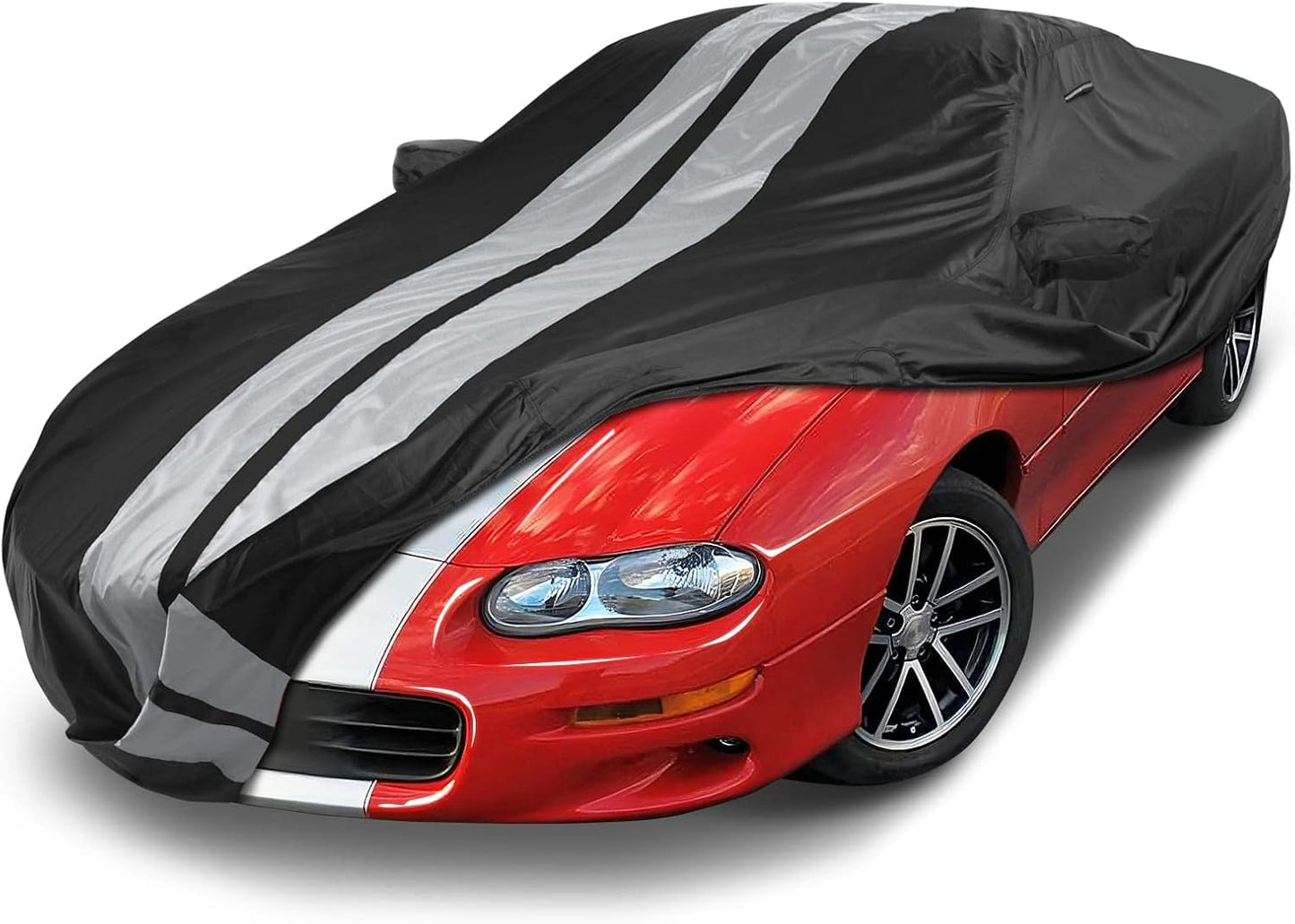 iCarCover Custom Car Cover Compatible with Camaro 1993-2002, Waterproof All Weather Rain Snow UV Sun Protector Full Exterior Indoor Outdoor Car Covers, Stripe (Black/Gray)
