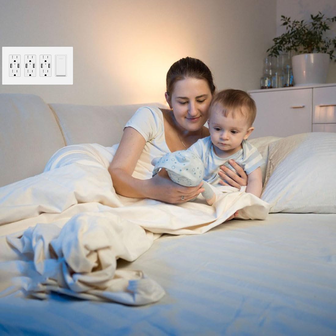 4-Gang Screwless Decora Wall Plate Cover Switch Outlet Electrical Faceplate for Light Switche, Smart Switch, Receptacle, Dimmers, USB Outlet, GFCI, Child Safe Cover Plate, White (2-Pack)