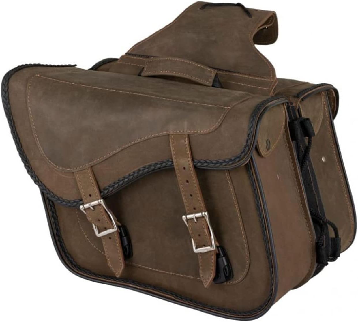 GARGOYLE BELLS Motorcycle Saddle Bags Genuine Leather Motorcycle Luggage Bag For Softails Sportsters and Choppers (No Stud, Brown, 13”x13“x10”)