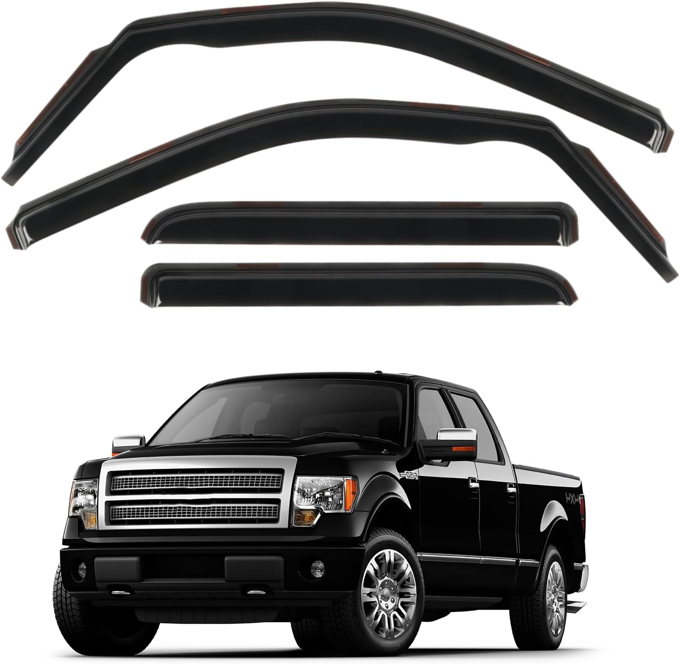 in Channel Rain Guards Fit for 2009-2014 Ford F-150 Crew Cab Full-Size Doors, Window Vent Visors Shades, Side Window Wind Deflectors, 2010 2011 2012 2013