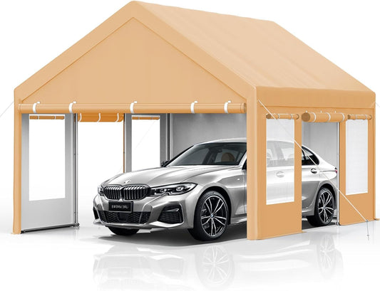 13x20FT Heavy Duty Carport, Outdoor Garage Canopy with 4 Roll-Up Doors and Mesh Windows, Large Portable Shelter Tent for Car, Truck, Boat, Party, Market