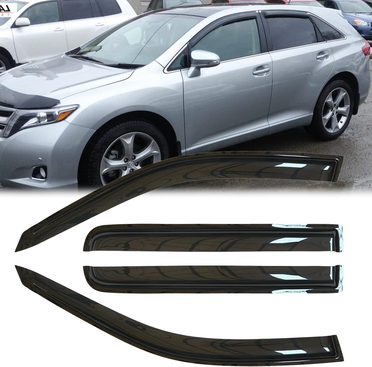 4pcs Original Outside Mount Style Window Rain Guards Shield Durable Side Wind Deflectors Dark Smoke Nice Looking Vent Window Visors Fit for 2009-2016 Toyota Venza 94162