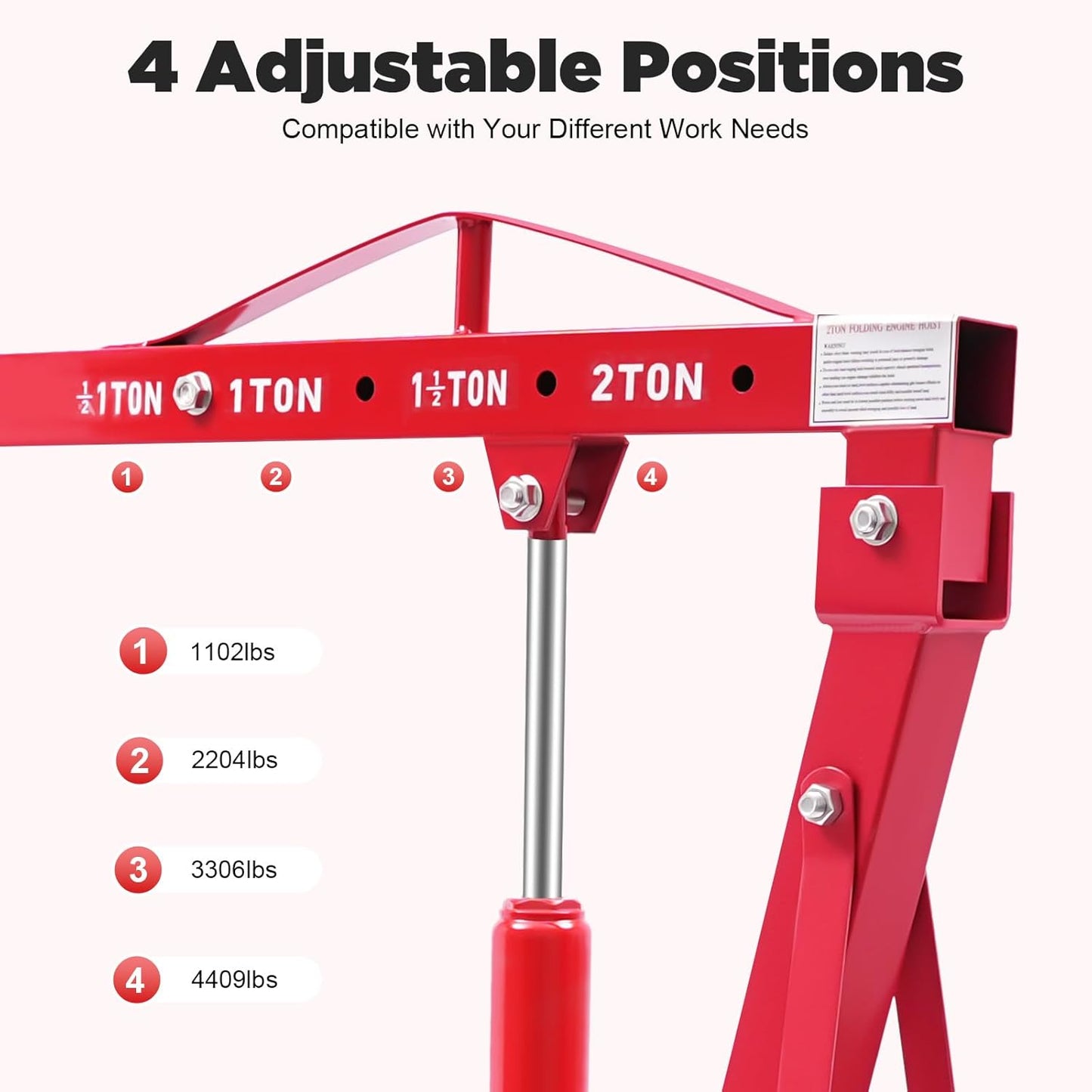 LOYALHEARTDY Engine Hoist with Lever, 2 Ton 4400 LBS Folding Cherry Picker Shop Crane Hoist Lift, Heavy Duty Hydraulic Engine Crane with 6 Casters, Engine Lift Hoist Lever for Engine Lifting Loading