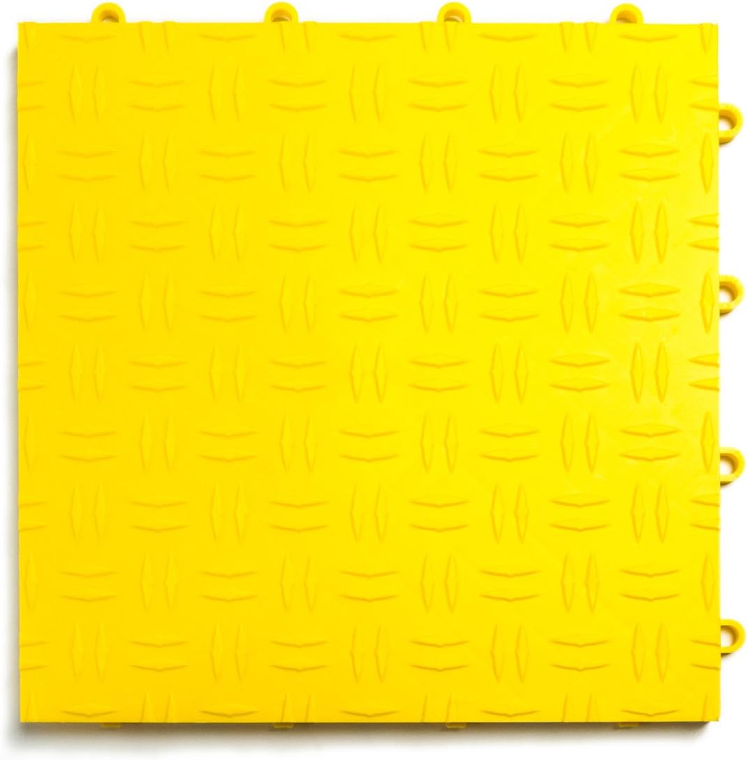 GarageTrac Diamond, Durable Interlocking Modular Garage Flooring Tile (12 Pack), Yellow