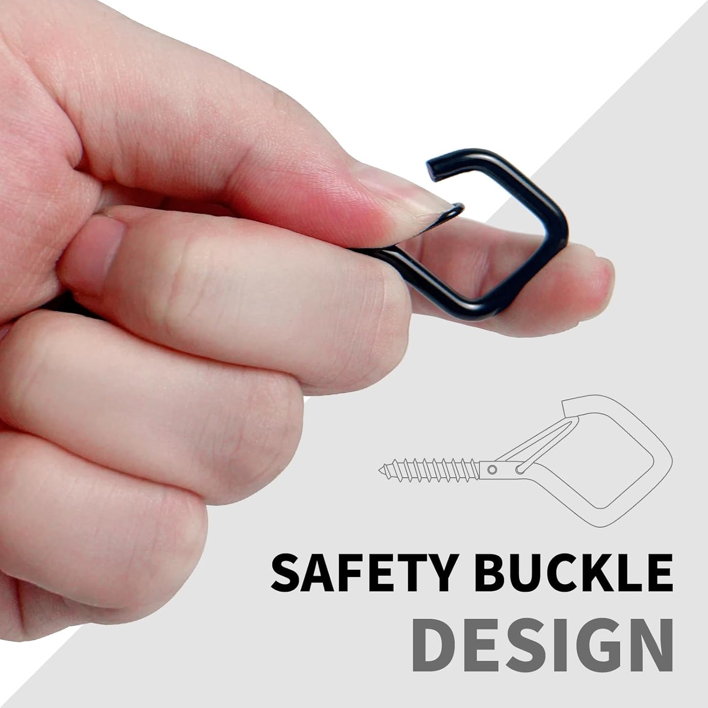 20 PCS Screw Hooks with Safety Buckle, Heavy Duty Ceiling Hooks for Hanging Outdoor String Lights, Plants, Wind Chimes, 2.36 inches, Black