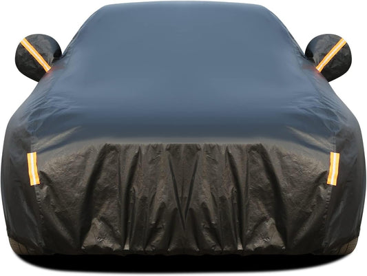 Tecoom All Weather Fleece Lining Car Cover - Windproof, Sun UV Protection, Waterproof, Hail Protector, Zipper Door, Sedan (170-190 Inch)