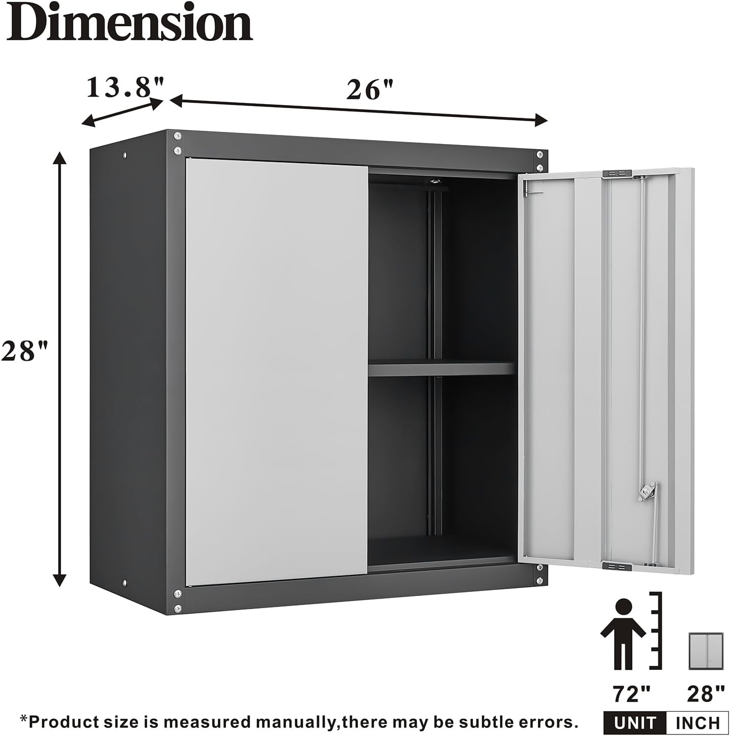 GREATMEET Lockable Storage Cabinet, Metal Garage Storage Cabinets, Metal Wall Cabinet for Garage, Wall Mount Cabinet with Lock and Adjustable Shelf, Floating, Black&Grey