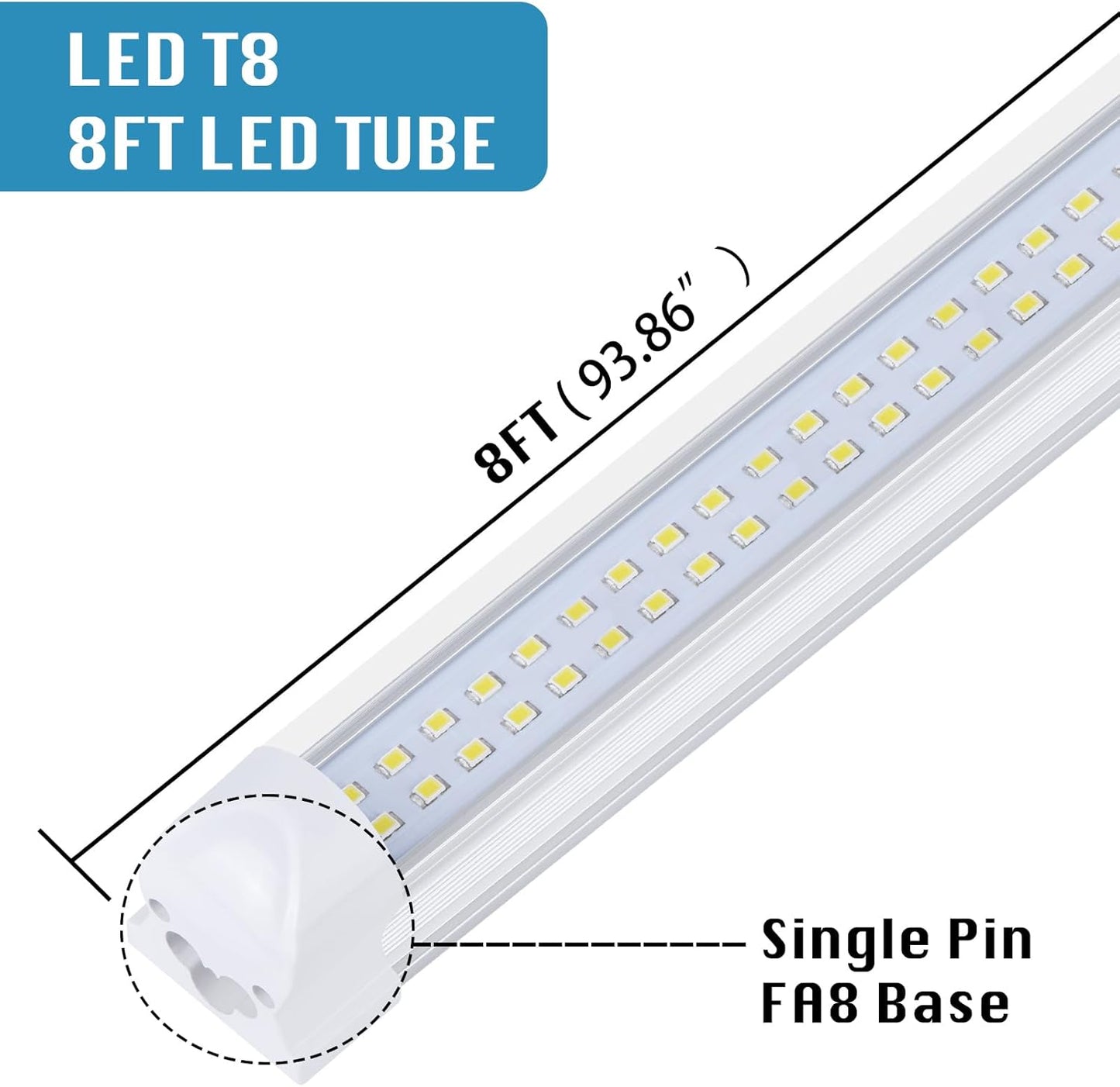 4 Pack,Led Shop Lights, 8FT Led Shop Light,100W 6000K 15000LM Clear White,Led Shop Light 8FT 110V Linkable Integrated Flat-Shape for Shop Garage,Warehouse