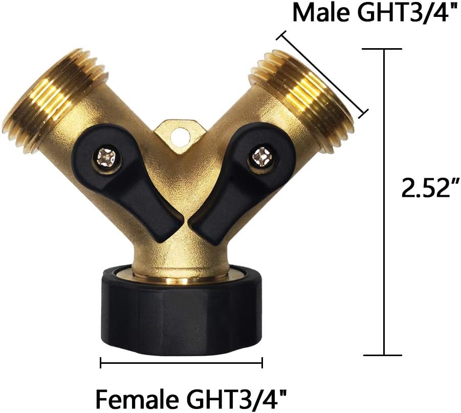 HQMPC Hose Splitter 2 Way Brass Y Valve +3/4" GHT Thread Extra 4 Pressure Washers