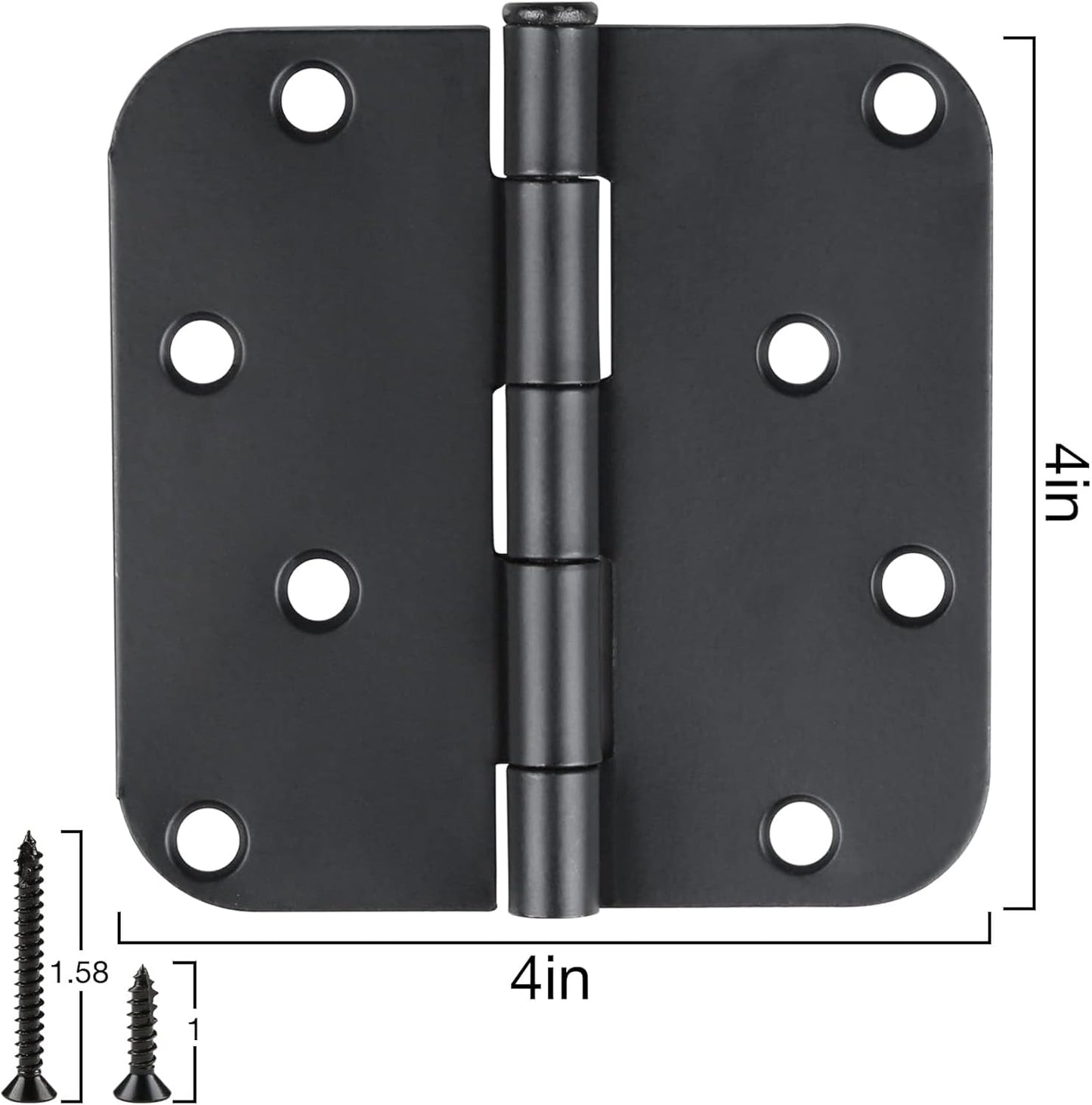 3 Pack Black Door Hinges Matte Black 4 Inch 5/8" Radius Hinges for Doors 4 Inch Exterior/Interior Door Hinge Rounded Gate House Front Door Hinges Standard Residential Heavy Duty Door Hardware
