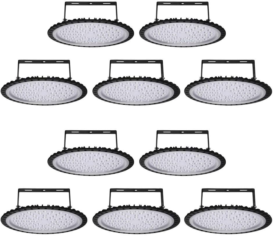 Viugreum 10 Pack 300W UFO LED High Bay Light, 30000LM 6500K Daylight White Ultra Thin LED Warehouse Lighting, IP65 Waterproof Commercial Bay Lighting for Garage Barn Workshop