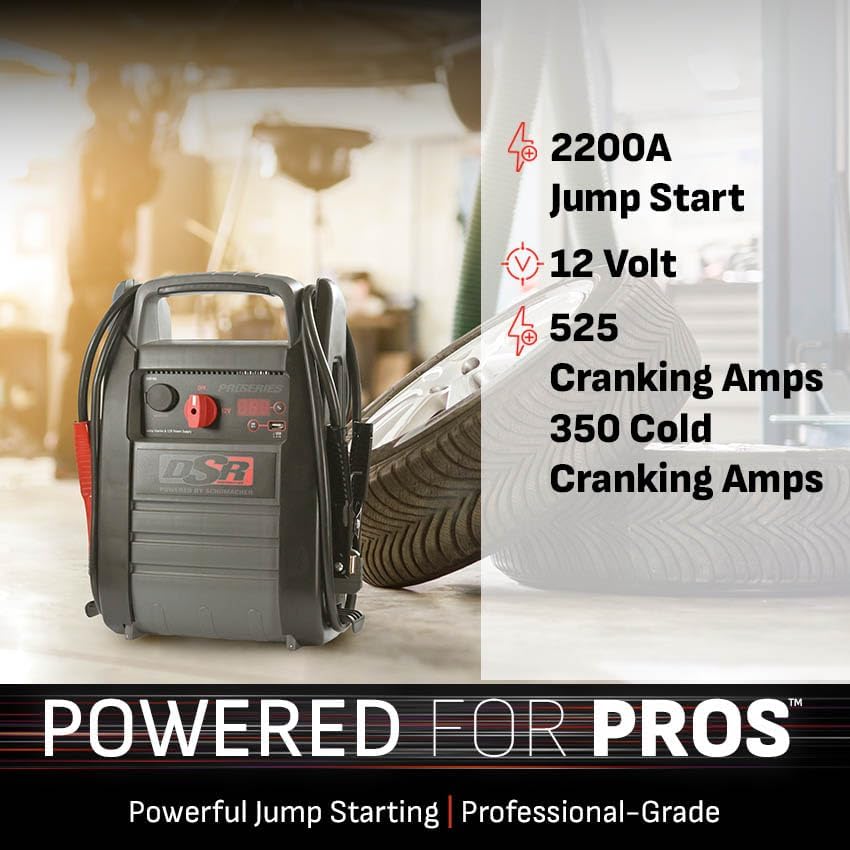 Schumacher Electric DSR ProSeries Car Battery Jump Starter - 2200 Peak Amp 12V Car Starter, Jump Box & Portable Power Station - Digital Display, Heavy-Duty Clamps - DSR165