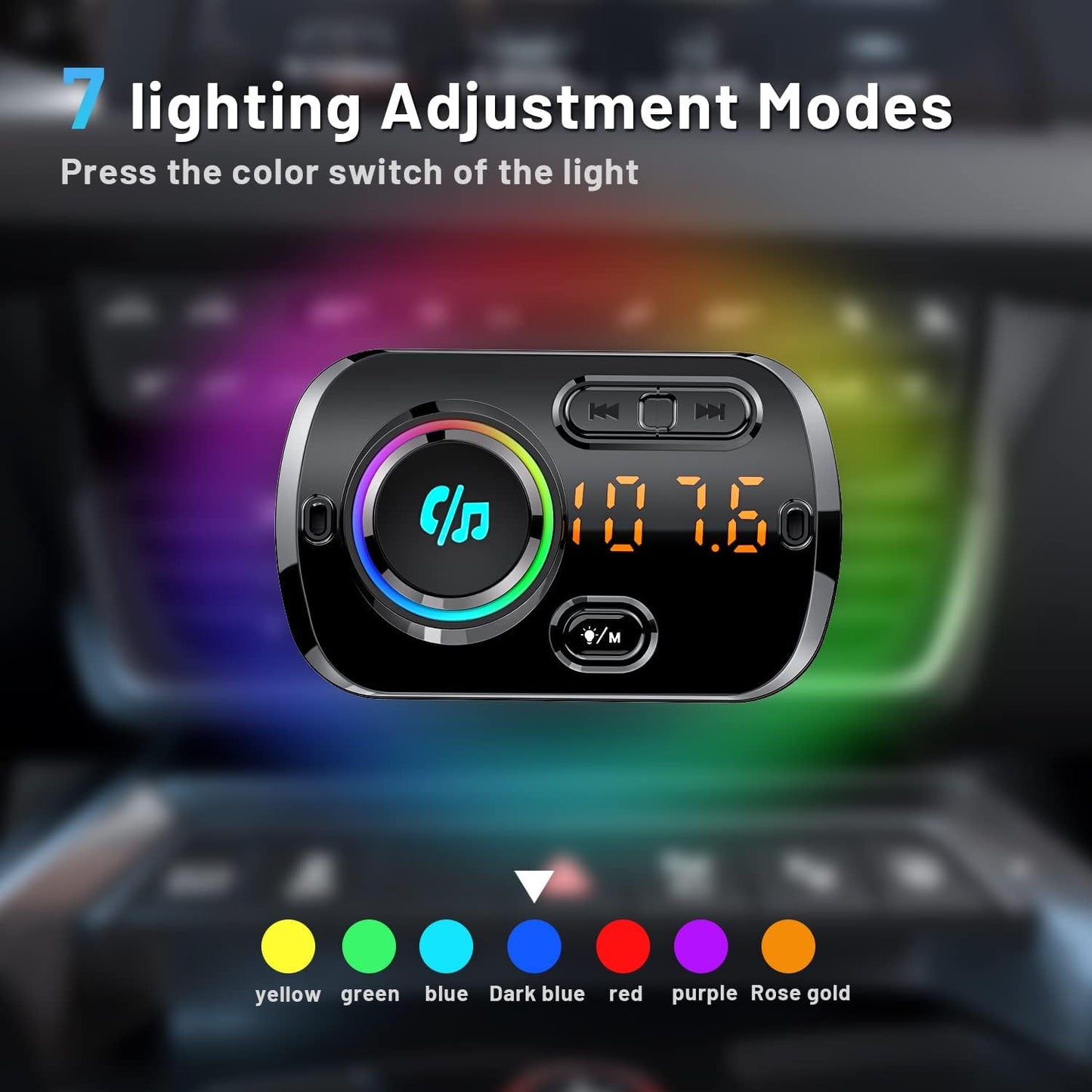 Bluetooth FM Transmitter for Car, Wireless Radio Adapter Car Music Player Receiver with Bluetooth FM Frequency Support Hands Free Call,Charger Dual USB Port,TF Card/AUX