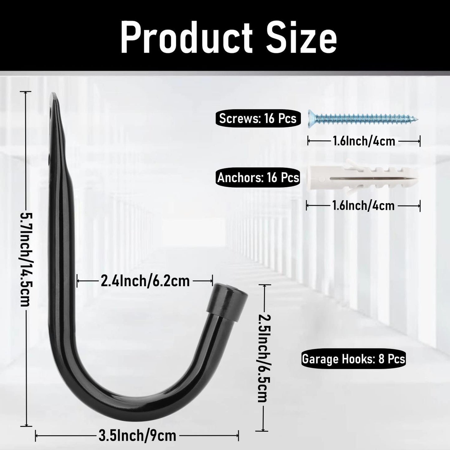 Heavy Duty Garage Storage Hooks, 3.4Inch J Utility Garage Wall Hooks for Hanging, 8 Pack Wall Mounted Hanging Hooks