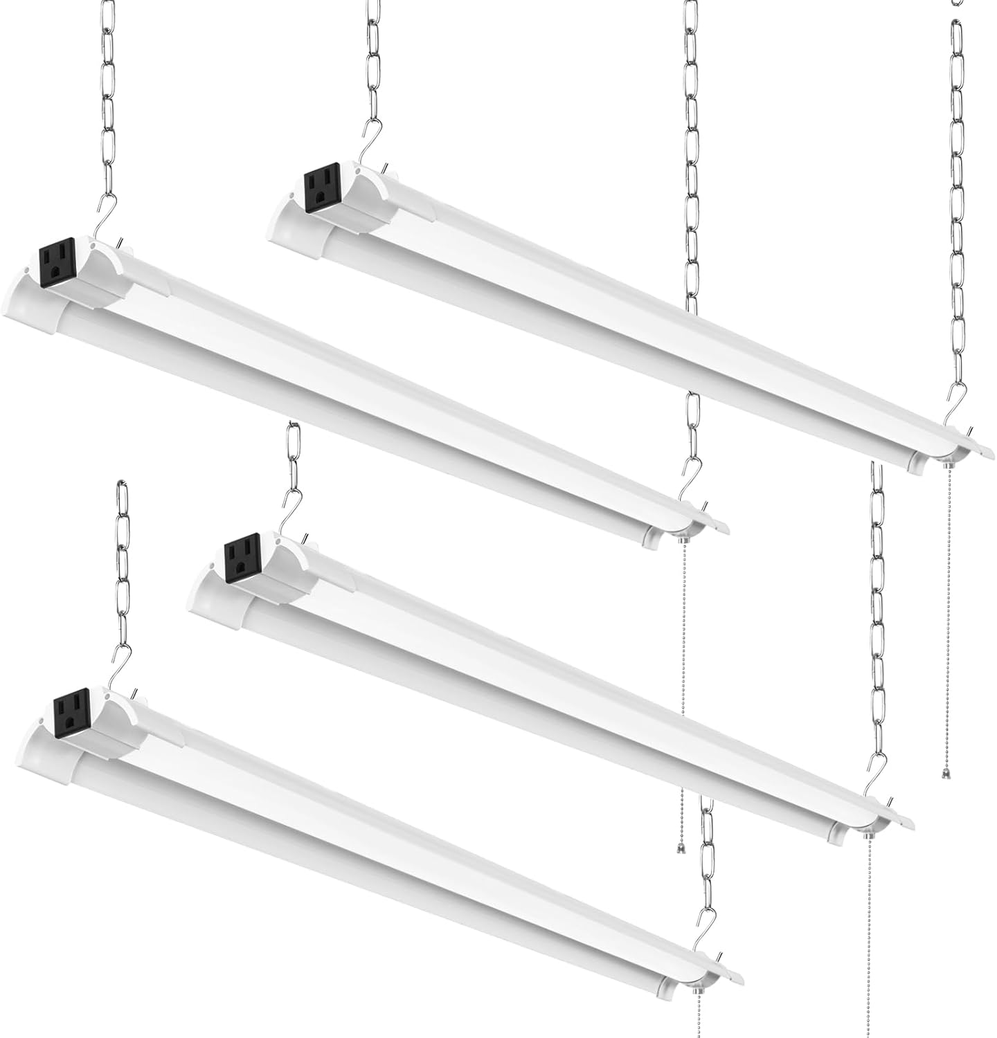 4-Pack 4ft Linkable Led Shop Light, Plug in Garage Lighting with Power Cord and Pull Chain, 7000lm Garage Ceiling Lights, Workshop Led Hanging Lights for Basements, Warehouses, ETL Listed