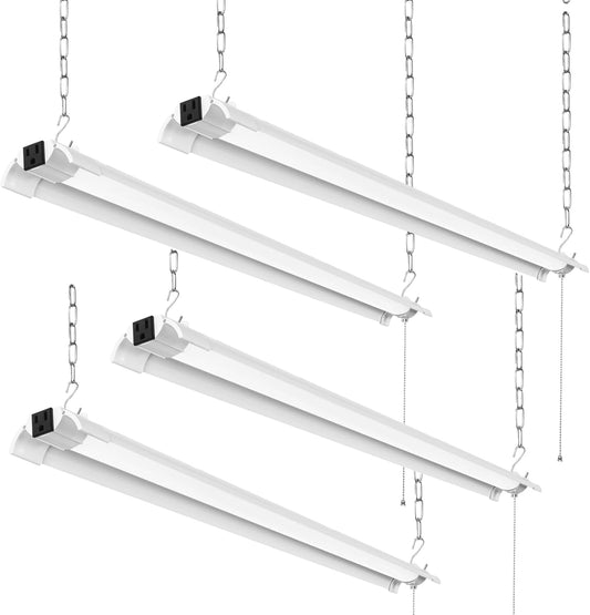 4-Pack 4ft Linkable Led Shop Light, Plug in Garage Lighting with Power Cord and Pull Chain, 7000lm Garage Ceiling Lights, Workshop Led Hanging Lights for Basements, Warehouses, ETL Listed