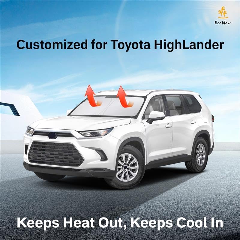 for Toyota Highlander Accessories 2020-2025 EcoNour Sunshade Windshield Cover-240T Polyester Material Car Sun Visor-Custom Fit Highlander L LE XLE Limited Platinum Sun Visor 240T Fabric Car Sun Shade