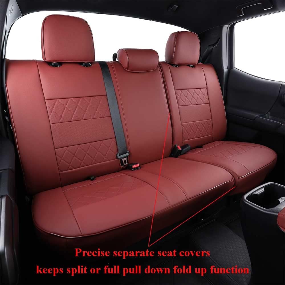 EKR Custom Fit Tacoma Car Seat Covers for Select Toyota Tacoma 2016 2017 2018 2019 2020 2021 2022 2023 Double Cab/Crew Cab - Full Set,Leather(Burgundy)