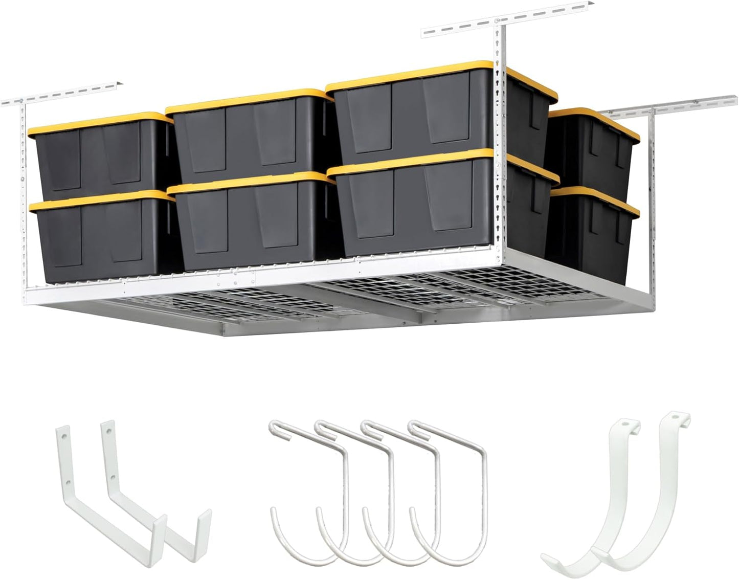 SafeRacks 4x8 Overhead Garage Storage Rack Heavy Duty - White (12"-21") - Holds 600 lb