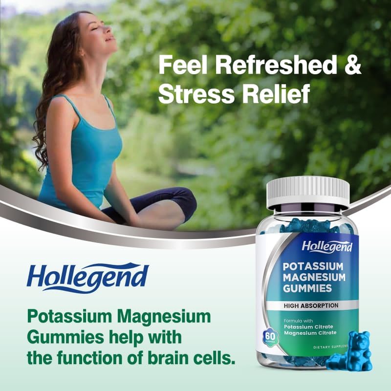 Potassium Magnesium Gummies, High Absorption Potassium Citrate 99mg Magnesium Citrate 180mg, Chewable Gummy Supplements for Leg Cramps & Muscle, 60 Count