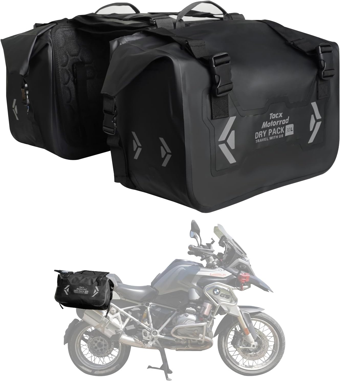 Motorcycle Saddle Bags Tail Bag, 30L Roll-top Waterproof Motor Detachable Side Trunk Bag, Motor Panniers Luggage Bag for Motorcy