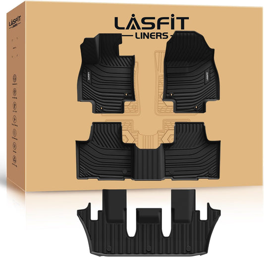 LASFIT Floor Mats for Toyota Grand Highlander 2024-2025 (Include Hybrid) & for Lexus TX350 2024, Custom Fit TPE All Weather Floor Liners 1st & 2nd & 3rd Row Car Mats Accessories, Black