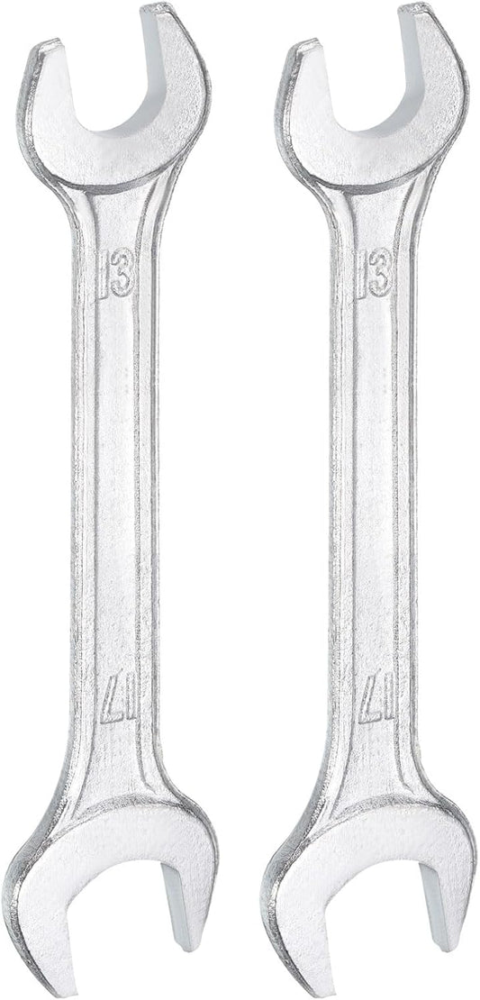 HARFINGTON 2pcs Double Open End Wrench 13mm x 17mm Metric 15 Degree Offset Angle Small Flat Head Wrench Galvanizing Open Ended Spanner for Automotive Repair Furniture Assembly