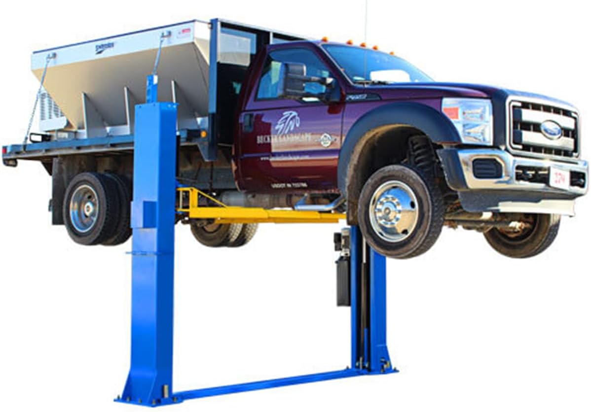Atlas Automotive Equipment BP12000X 2-Post Commercial Grade Vehicle Lift, Baseplate, Open-top Style, 10’4” Minimum Ceiling Height, 12,000lb Capacity, 3-Stage Symmetric Arms, For Low Ceiling Garage Use