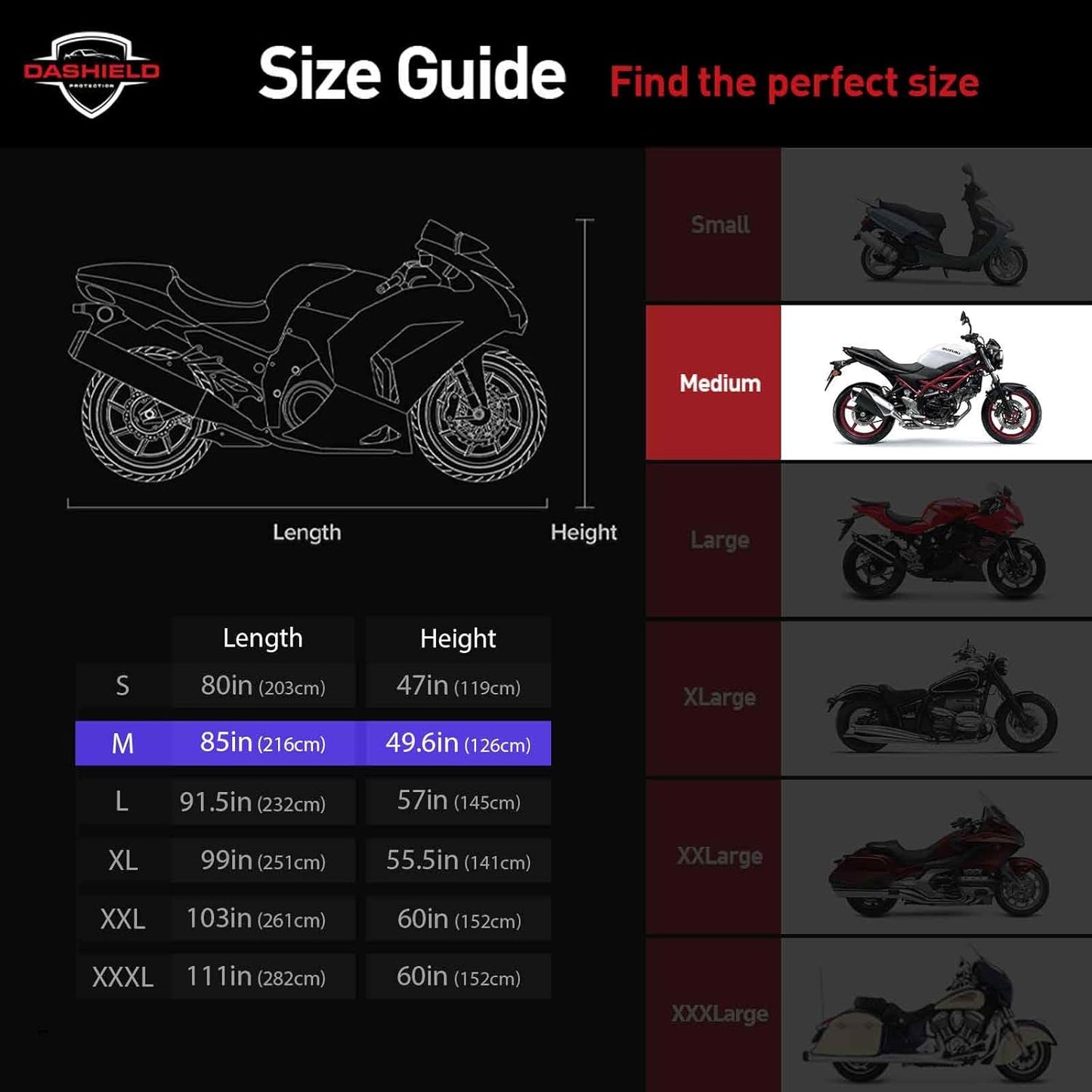 Ultimum Series Motorcycle Cover Waterproof All Weather Protection Universal Heavy Duty Night Reflector with Lock-Holes Compatible with Suzuki Harley Davidson Kawasaki Yamaha Honda Blue Medium