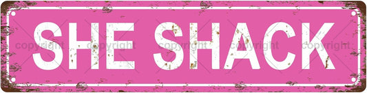 SHE SHACK Space Vintage Metal Tin Sign, Street Sign, Home Decor, Room Decor, Wall Decor, Bathroom Decor, Bar Decor, Cafe Decor, Garage Decor, 16 x 4 Inch
