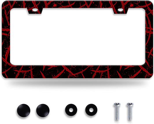 Blood Splattered License Plate Frame Funny Bloody Scar License Plate Frames for Car Decorative Parts Stainless Stee License Plate for Standard Us Canada License Plate Holder 12x6 Inch