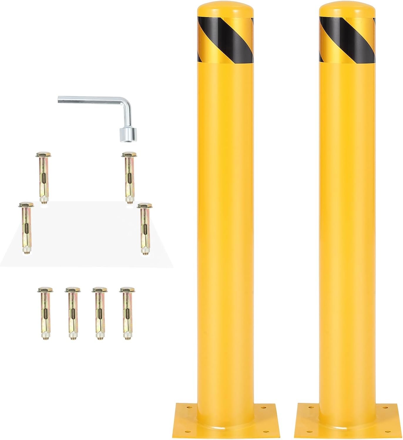 4.5x42 Inch Safety Bollard Post - Yellow Steel Bollard with Anchor Bolts (1-Pack) for Parking Lots, Walkways & Traffic Areas