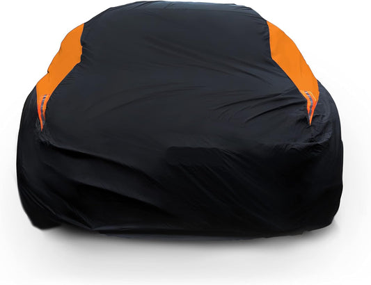 MORNYRAY Waterproof Car Cover All Weather Snowproof UV Protection Windproof Outdoor Full car Cover, Universal Fit for Sedan (Orange, Fit Hatchback Length(Up to 173 inch)