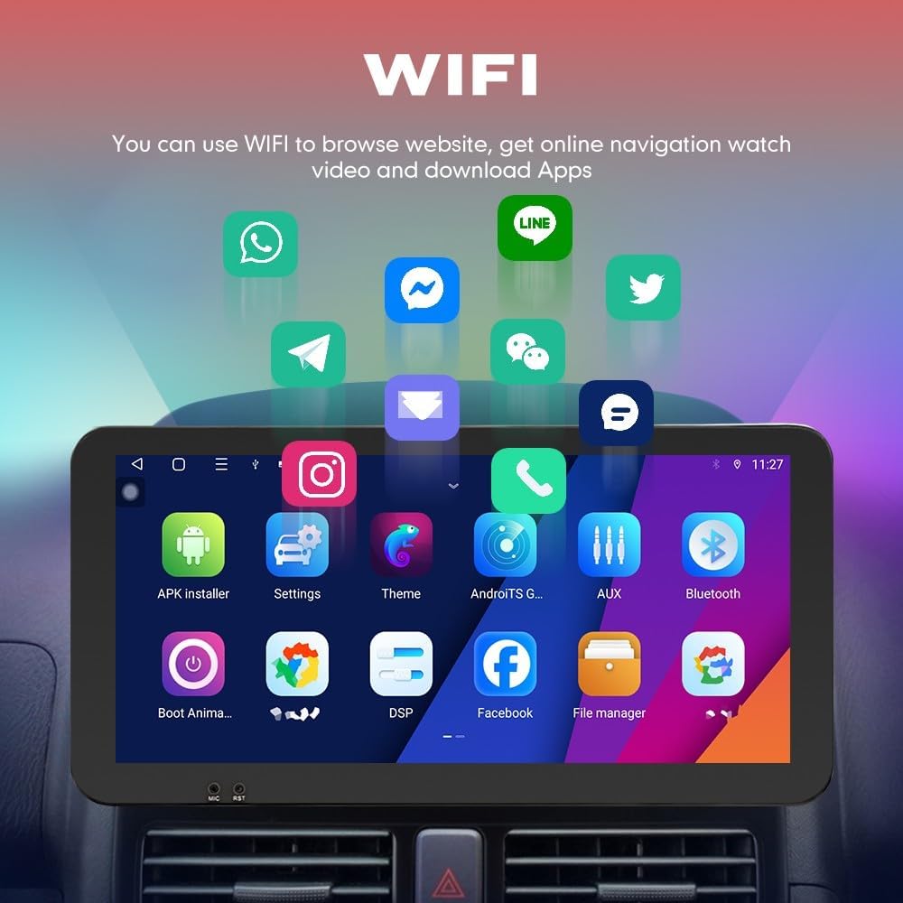 Kunfine Car CarPlay Android Auto Navigation Stereo GPS Radio Camera Display 10.33" QLED Touchscreen Headunit Tablet Media Player for Peugeot 301 2013-2022, if Applicable Octa Core 4G+64G Gloss Black