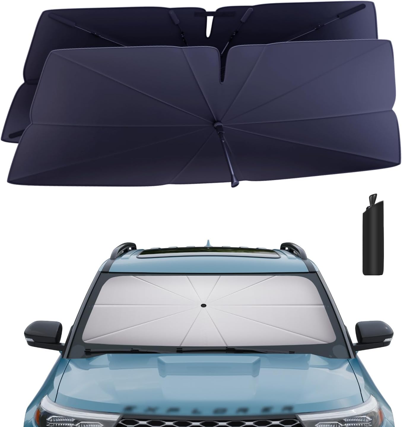 Windshield Sun Shade Umbrella Compatible with 2016-2025 Chevy Malibu Accessories: Custom Fit 240T Silver, Double Thickened, Foldable Window Sunshade, Ultimate 99% UV Blocking for LS, LT, RS, Premier