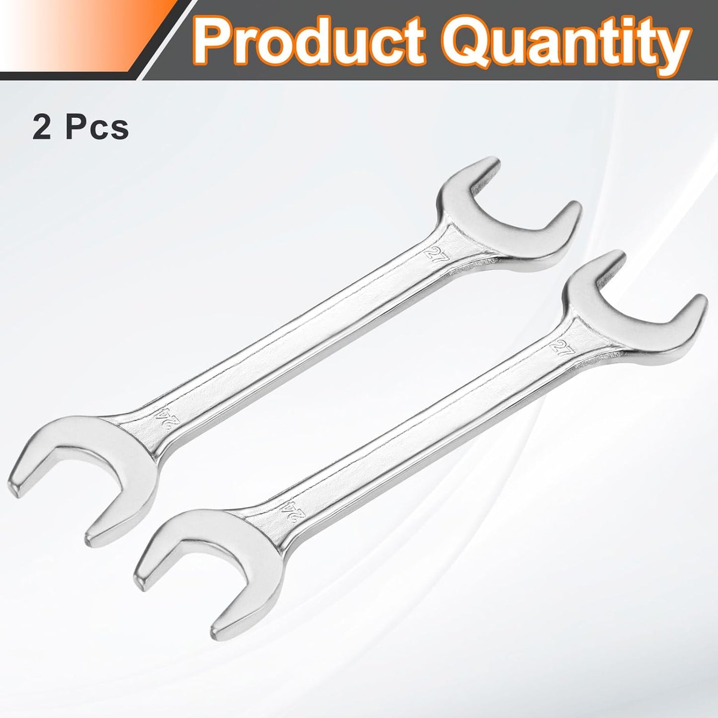HARFINGTON 2pcs Double Open End Wrench 24mm x 27mm Metric 15 Degree Offset Angle Small Flat Head Wrench Galvanizing Open Ended Spanner for Automotive Repair Furniture Assembly