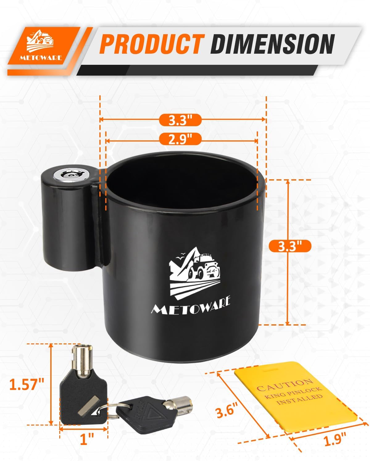 METOWARE 5th Wheel King Pin Lock with Warning Tag for 5th Wheel, RVs, Semi Trailers and Campers (Black)