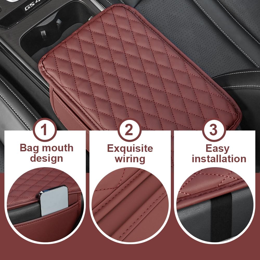Memory Cotton Leather Car Armrest Box Pad, 2025 New Universal Style Memory Cotton Car Armrest Box Pad, Upgrade Vehicle Seat Box Cushion Protector for SUV Truck (Black)